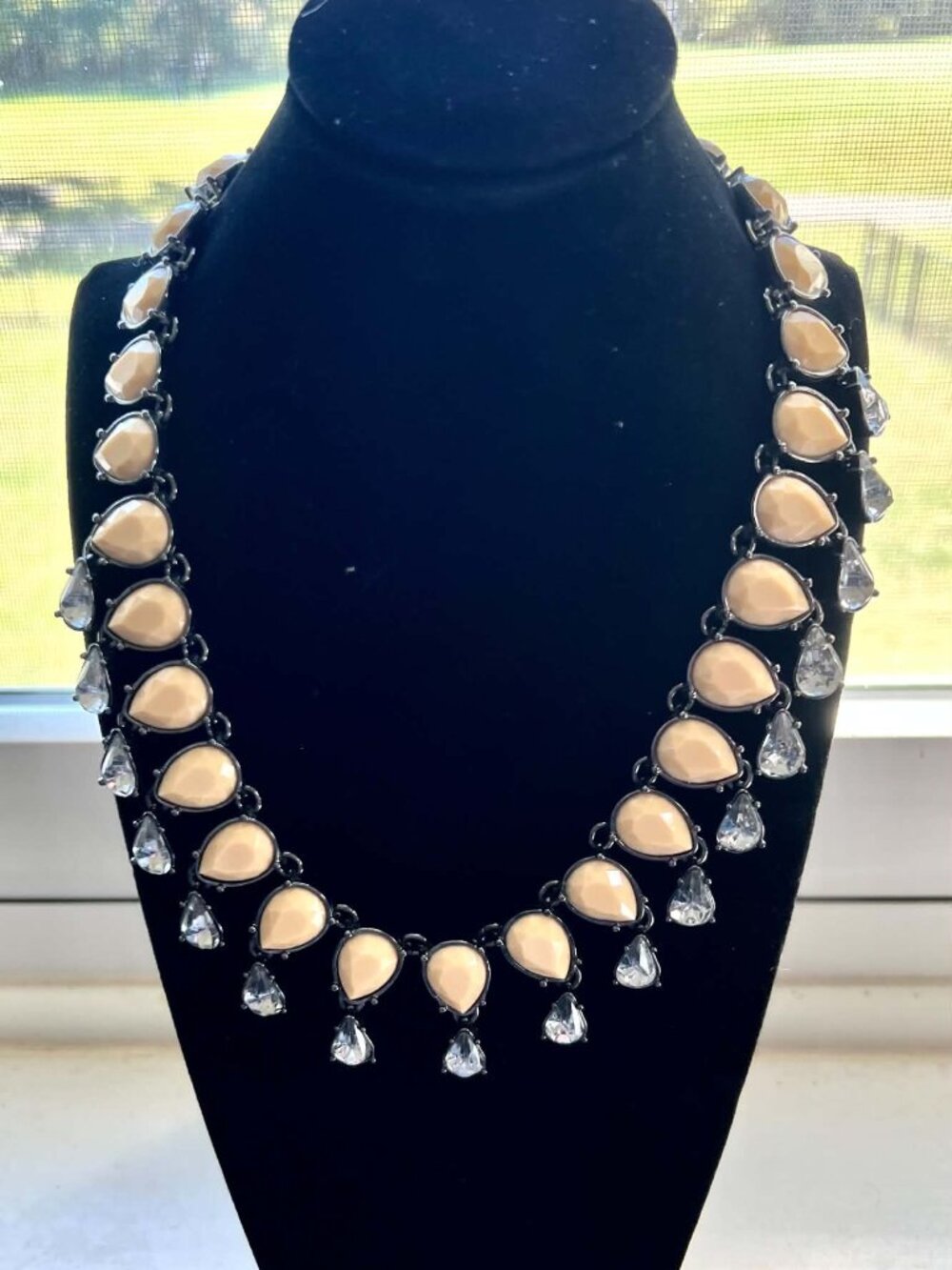 LOGO links boho ivory resin and crystal necklace on gunmetal